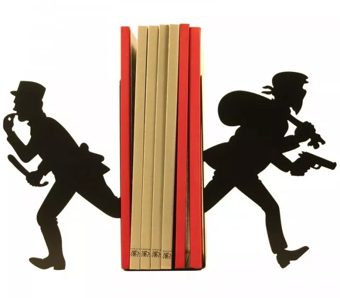 Paire de grand serre-livres Gendarme et Voleur