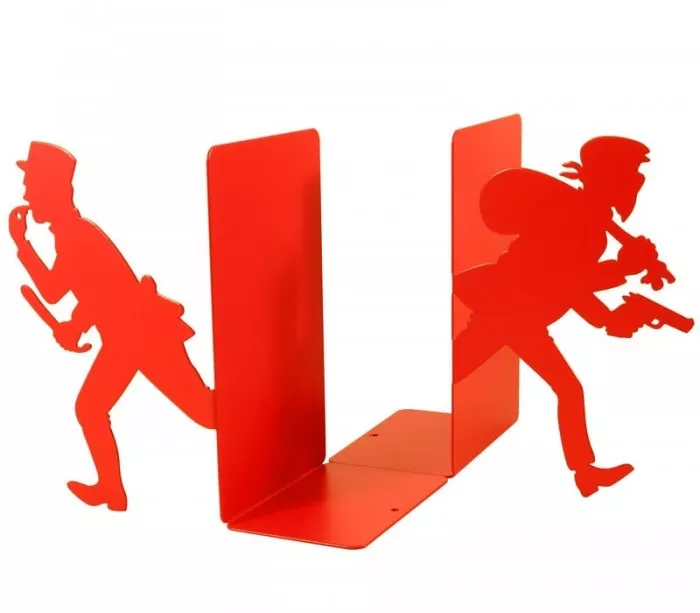 Large red bookends for comic books