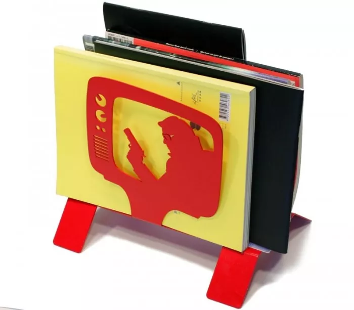 Porte-journaux métal rouge "TV"