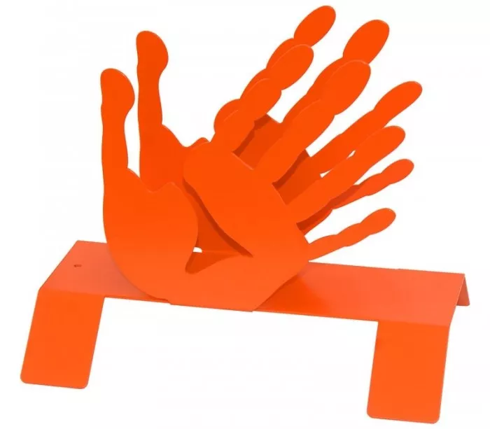 Rack à revues métal orange "Mains"
