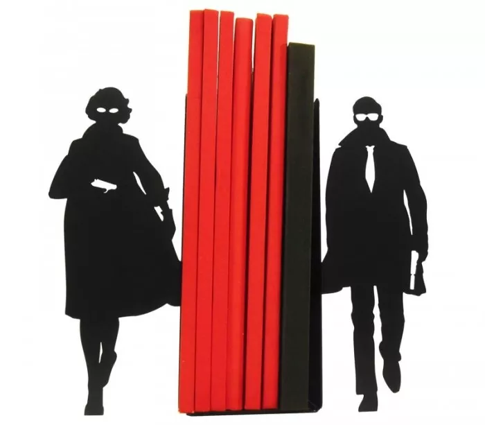 Pair of black bookends secret agents James Bond style