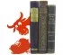 Red metal bookends style cartoon inspired by Jean de la Fontaine fables