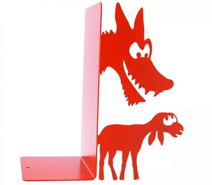 Grand cale-livres métal rouge fable Le loup et l'agneau