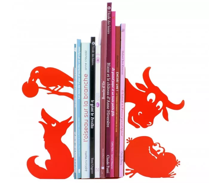Large red bookends Tales of Jean de La Fontaine