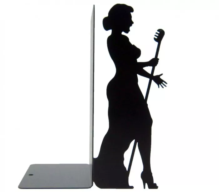 Grand serre-livres vinyles métal noir chanteuse de blues