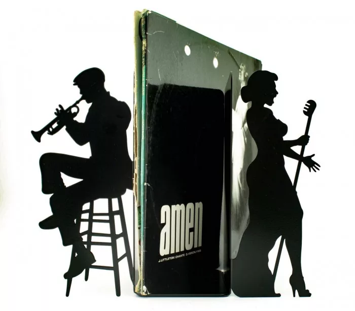Paire presse livres cale vinyles métal noir blues jazz