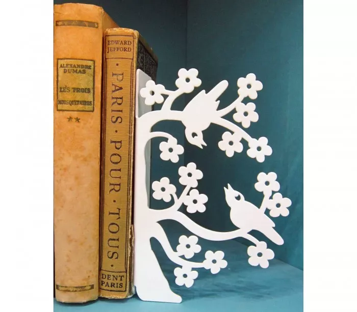 Bloc livres décoratif métal blanc oiseaux
