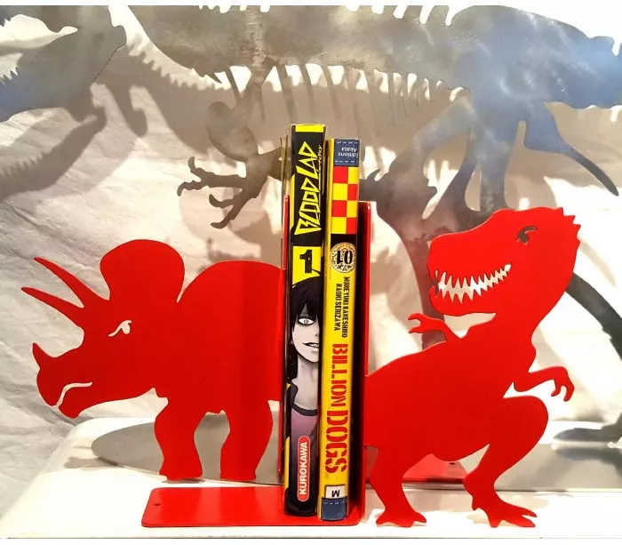 Serre-livres tyrannosaure et tricératops déco chambre garçon