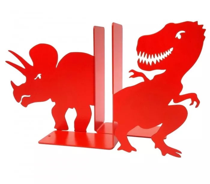 Cale-livres métal rouge dinosaures