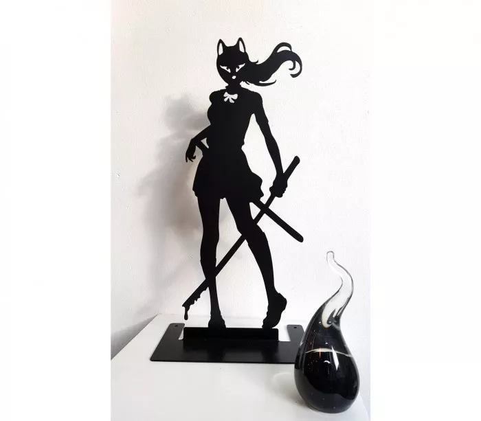Silhouette figurine décorative noire manga katana kitsune