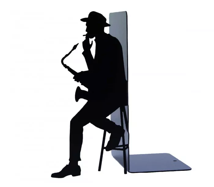 Buchstütze schwarz Silhouette Saxophonist Laserschnitt