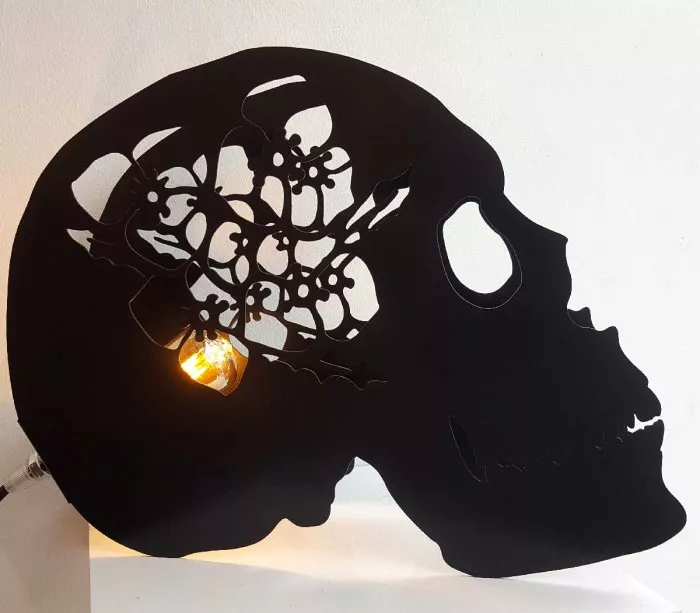 Black metal bedside lamp in Gothic style