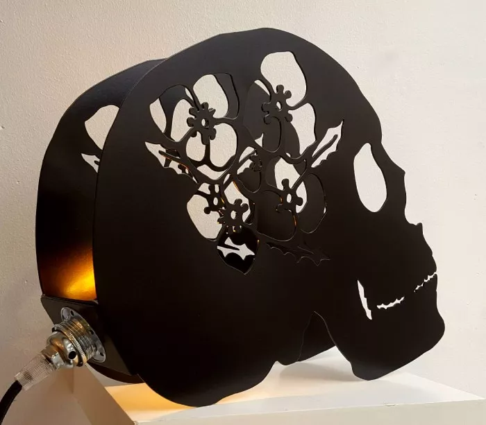 black lamp human skull vanity