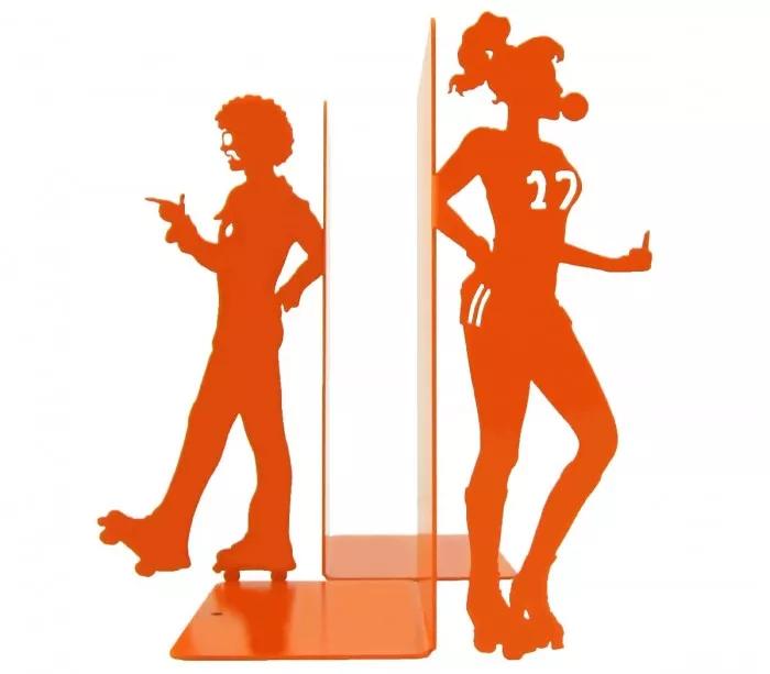 Grand serre-livres orange avec silhouettes style disco décoration années 70