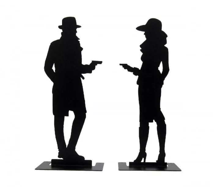Paire sculpture silhouettes métal film noir