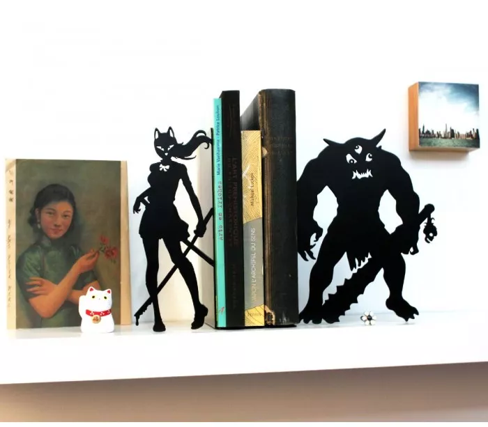 Pair of large bookends manga characters