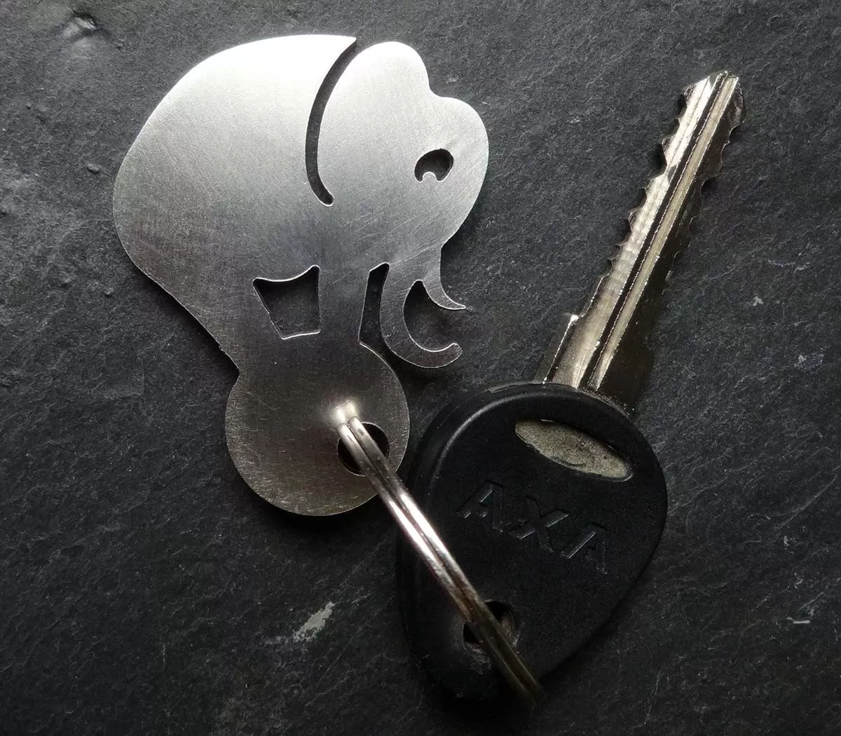 Original elephant key ring laser cut brushed stainless steel