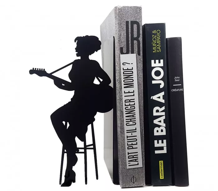 Large bookends, vinyl wedges, jazz guitarist