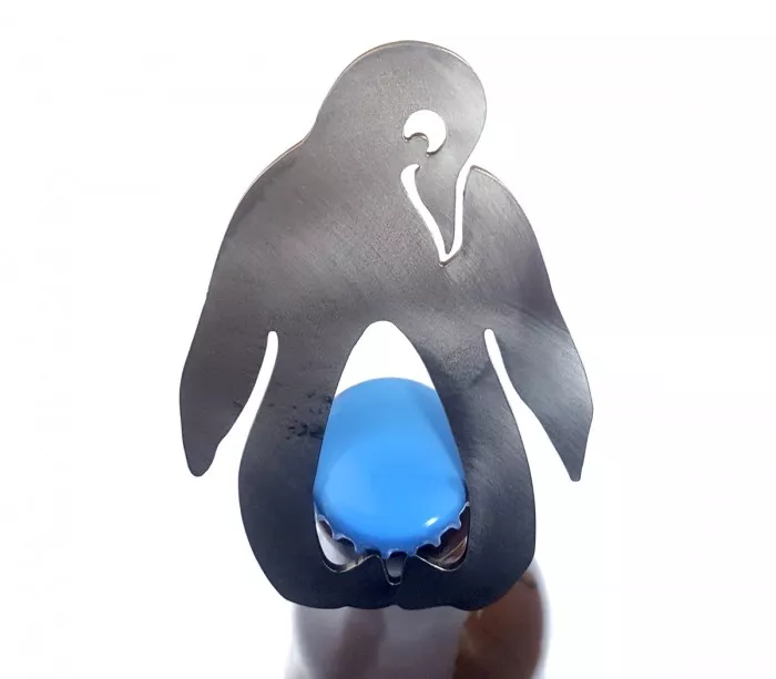Flaschenöffner mit Pinguinmotiv aus gebürstetem Metall