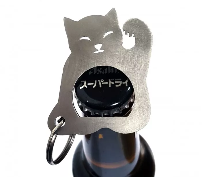 Key ring bottle opener with lucky cat Maneki Neko
