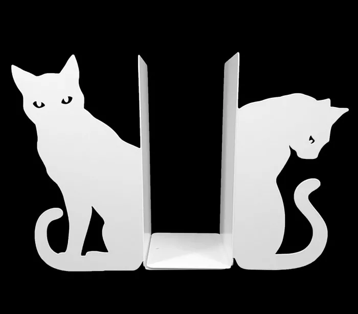 Paire De Serre-livres Chats En Polystone - Design Décoratif, Pieds Antidérapants - Pour Bibliothèque, Salon, Bureau - Lot De 2