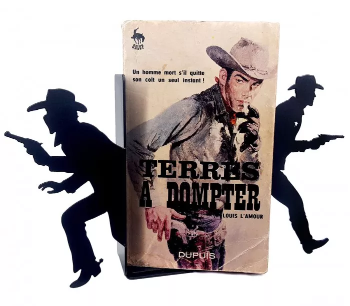 Pair of black metal bookends with cowboy silhouettes