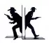 Decorative metal objects with cowboy and sheriff silhouettes inspired by the West