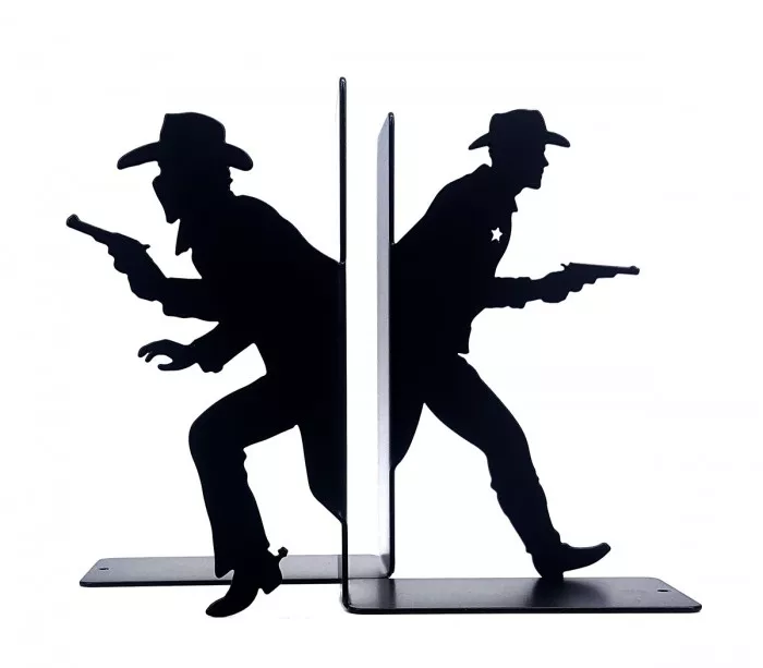 Decorative metal objects with cowboy and sheriff silhouettes inspired by the West