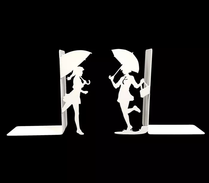 Pair of white shojo-style bookends, gift idea for a young girl who loves manga