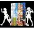 Manga-Buchstützen mit Silhouetten von Schülerinnen in Schuluniform