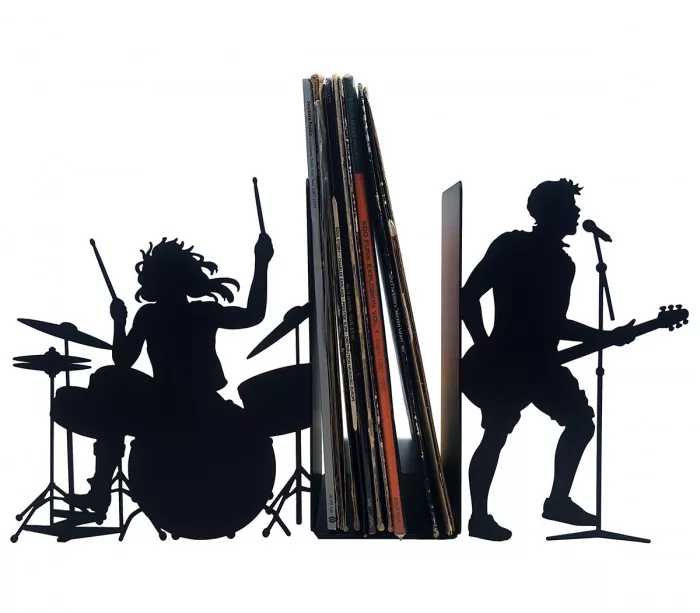 Ein Paar große Buchstützen zum Festhalten von Rock-Schallplatten