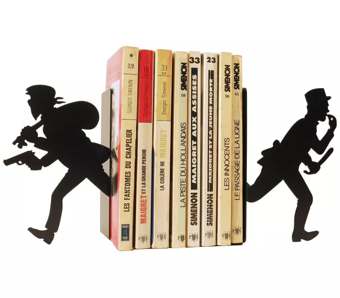 Paire serre-livres metal noir Gendarme et voleur