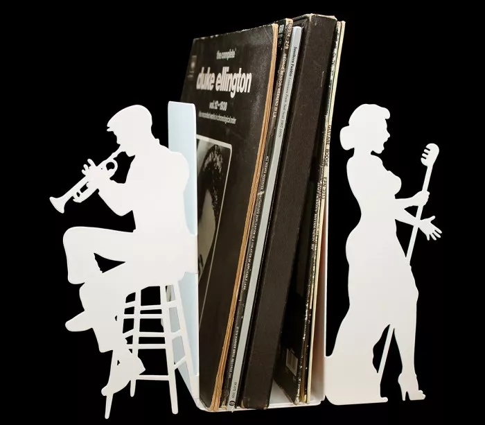Paire serre-livres décoratifs métal blanc style jazz