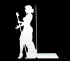 White bookend with laser-cut silhouette of jazz singer
