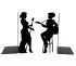 Large black metal bookends with laser cut female jazz musician silhouettes