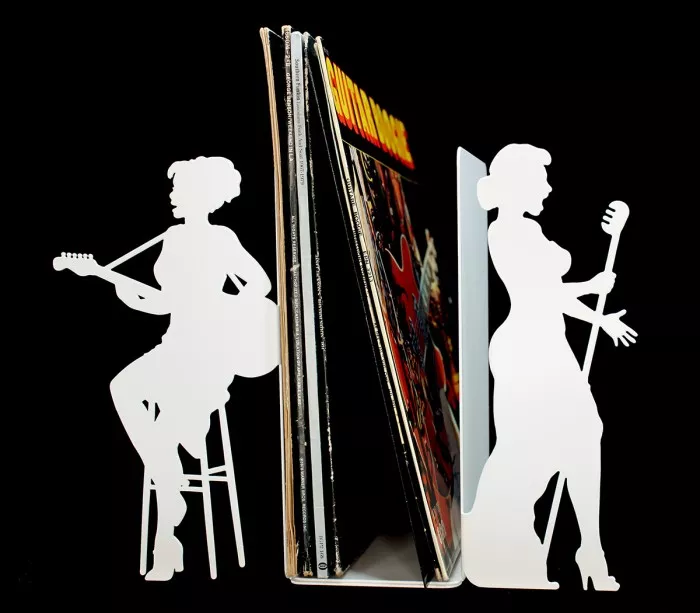 Pair of jazz women musician bookends to hold vinyl records