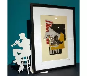Grand serre-livres blanc Trompettiste et collage Jazz de Malo de Paname