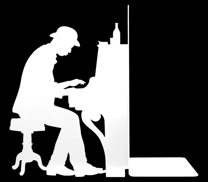 Grand serre-livres avec silhouette en métal blanc découpé au laser