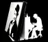 Decorative bookend with laser-cut white metal Pianist