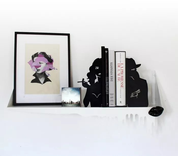 Pair of large bookends Film noir with collage by Malo de Paname