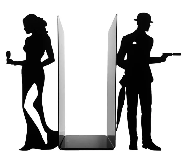 Large decorative bookends designed to hold comic strips