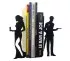 Large decorative bookends in laser-cut metal inspired by spy films