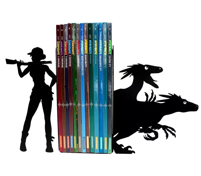 Pop-culture style bookends to keep your comics on the shelf