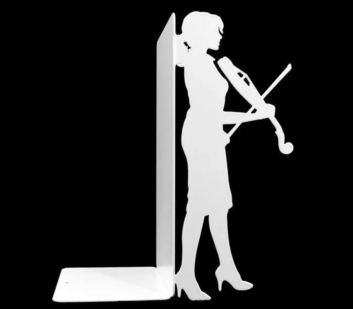 Grand serre-livres en métal blanc silhouette violoniste musique classique