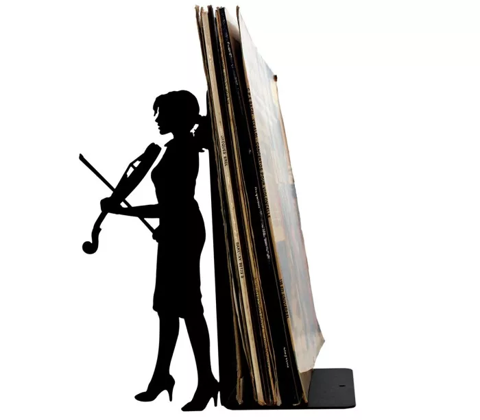 Decorative metal accessory for holding records and large-format books