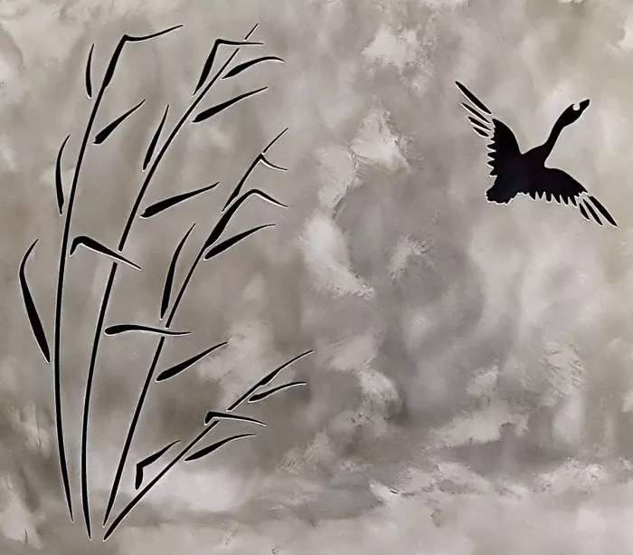 Detail of this Asian-inspired Zen-style work of art Summer thunderstorm