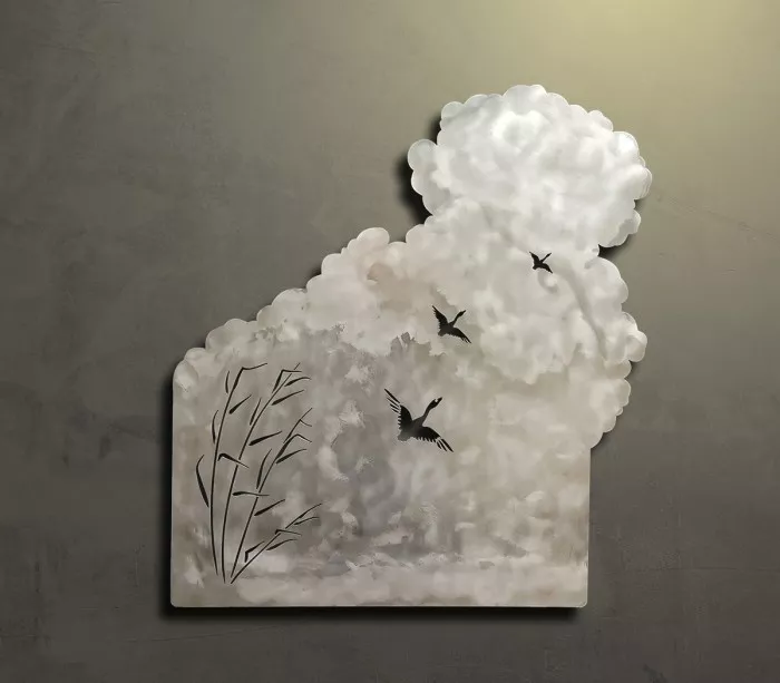 Panneau décoratif en inox brossé, style moderne naturaliste