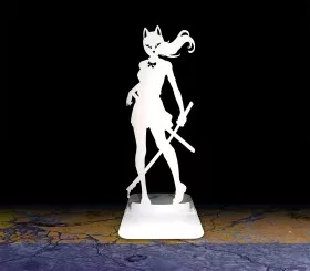 Sculpture Kitsune en métal blanc découpé au laser