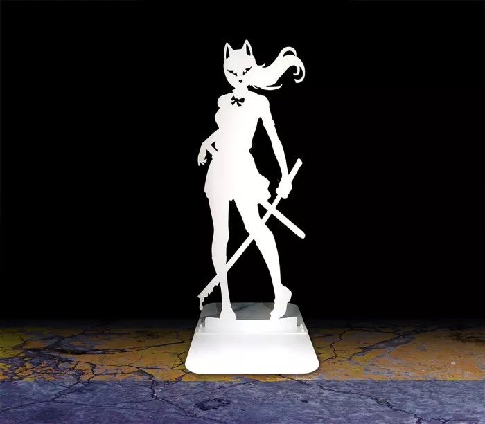 Sculpture Kitsune en métal blanc découpé au laser