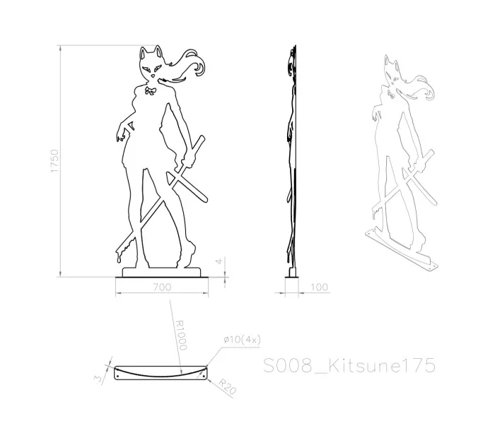 Description of Kitsune, the life-size laser-cut metal statue